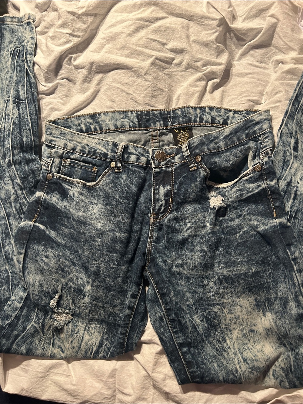 VIP Women's Acid-Wash Denim Skinny Jeans - Blue